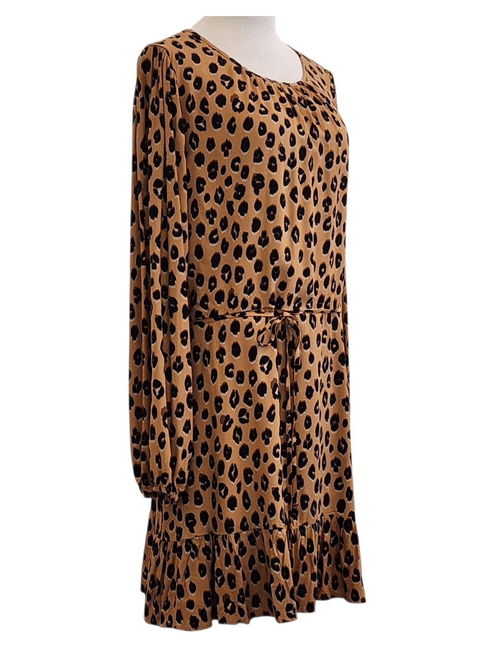 A New Day leopard print dress long sleeve tie waist tan/black elastic cuffs nwt - Picture 5 of 16
